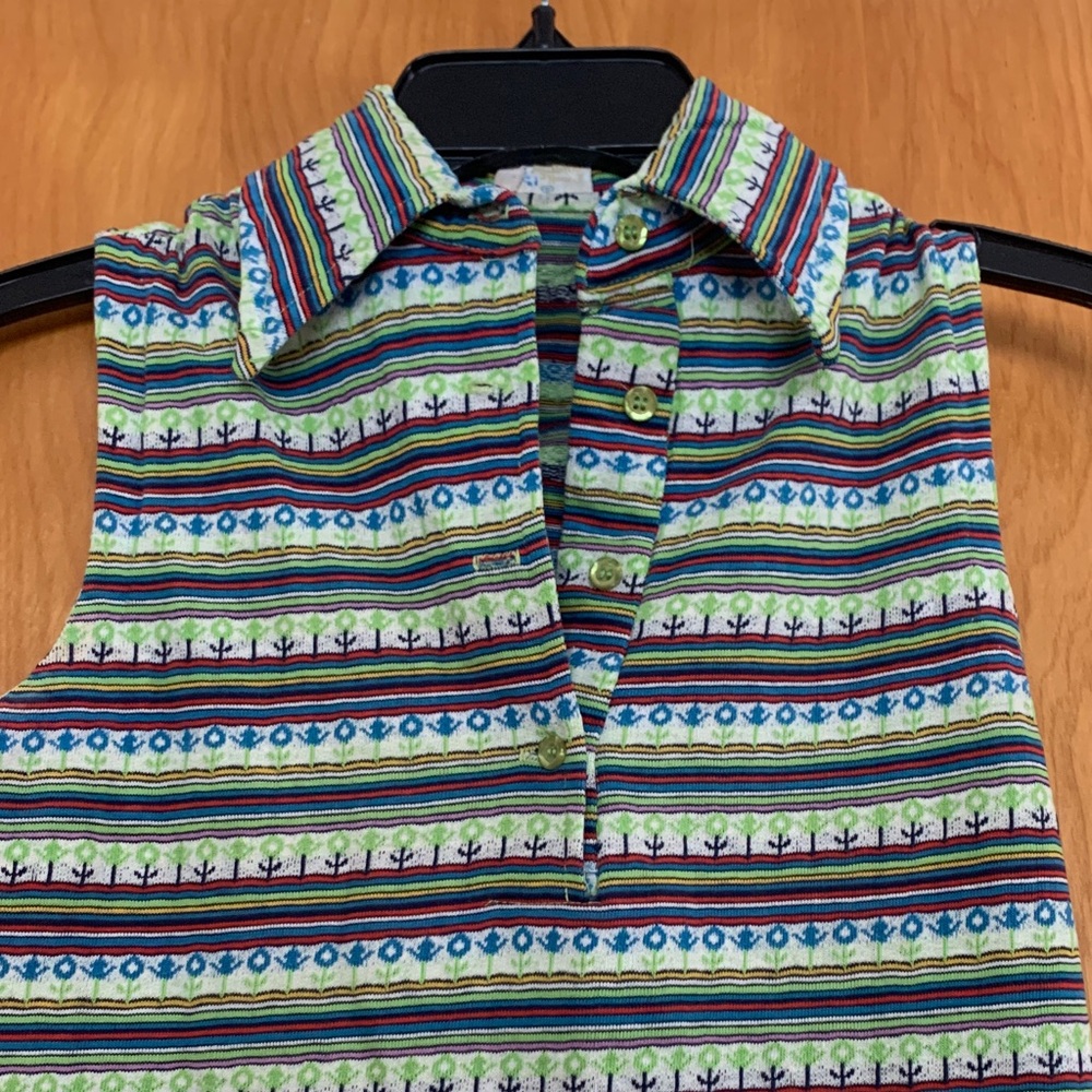 vintage John Meyer of Norwich Colorful Striped Flowers Sleeveless Golf Shirt szS